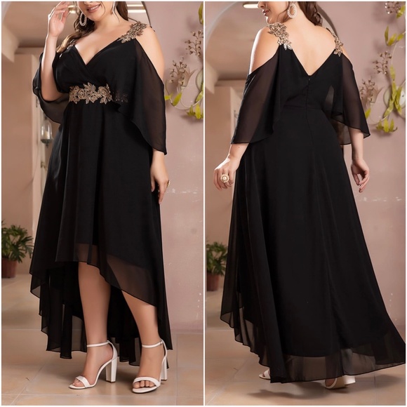 Luxe Plus Sequin Cold Shoulder Formal Evening Prom wedding Dress - Picture 3 of 11